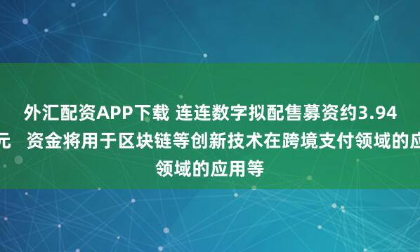 外汇配资APP下载 连连数字拟配售募资约3.94亿港元   资金将用于区块链等创新技术在跨境支付领域的应用等