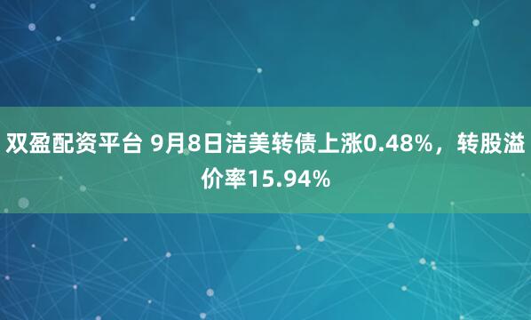 双盈配资平台 9月8日洁美转债上涨0.48%，转股溢价率15.94%