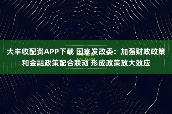 大丰收配资APP下载 国家发改委：加强财政政策和金融政策配合联动 形成政策放大效应